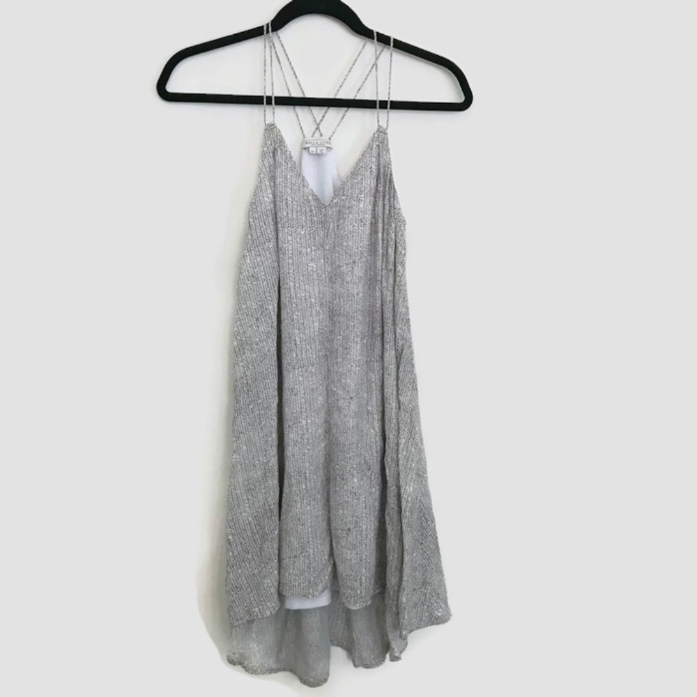 Bella Lux Trapeze Slip Hi Lo Gray White Dress
